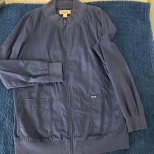 Koi, solid blue lab coat